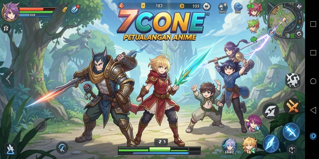 Tangkapan layar 7CONE menampilkan aksi pertempuran karakter anime.