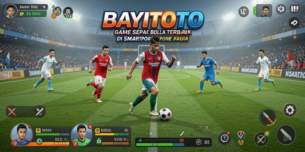 Screenshot utama dari gameplay seru BAYITOTO dengan aksi sepak bola yang mendebarkan.
