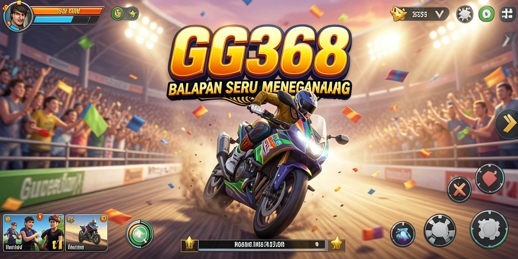 Gameplay GG368 yang penuh aksi balapan di lintasan yang menantang.