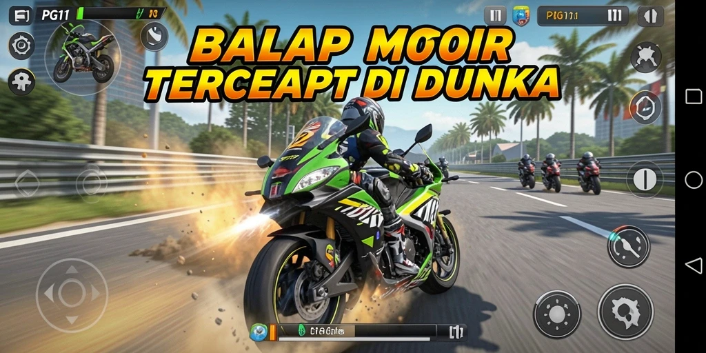 Screenshot PG11 menampilkan aksi balap motor yang seru dan grafis yang menawan.