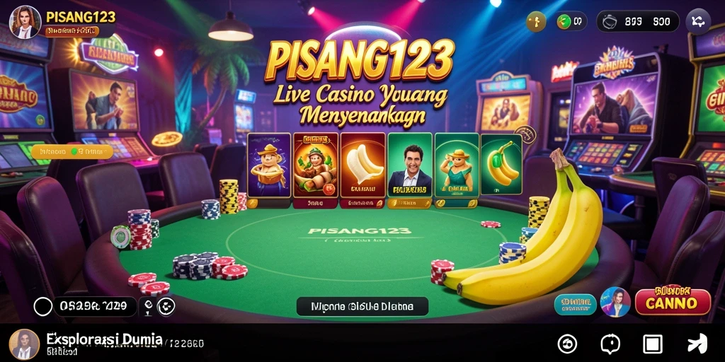Screenshot utama PISANG123 menampilkan dealer berinteraksi dengan pemain di meja permainan.