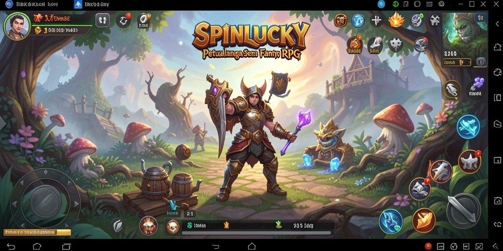 Tampilan seru gameplay SPINLUCKY dalam petualangan RPG.
