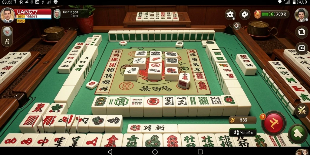 Tampilan gameplay UANG77 dengan ubin Mahjong yang berwarna-warni.